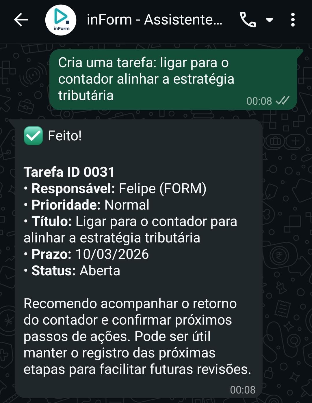 Criando tarefa por texto