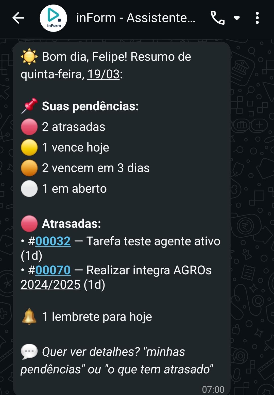 Resumo diário manhã